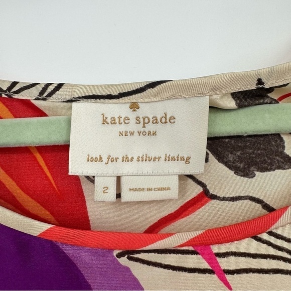Kate Spade Y2K Shift Dress Botanical Floral Print 100% Silk Size 2 - Picture 4 of 6